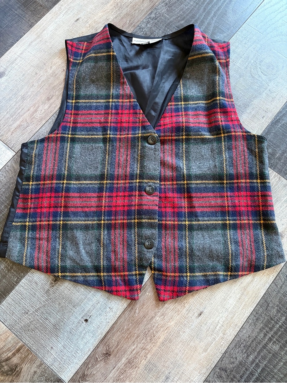 Vintage Fundamental Things Plaid Wool Blend Vest Size 14 Tartan Preppy